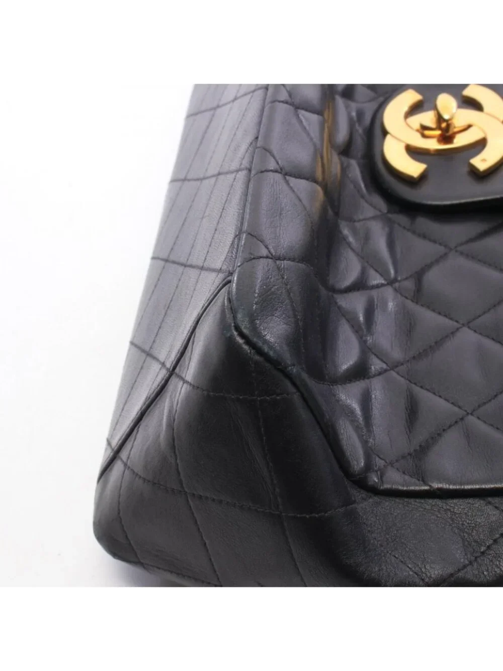 Chanel Shoulder Bag Maxi Quilted 34 Black Lambskin Chain